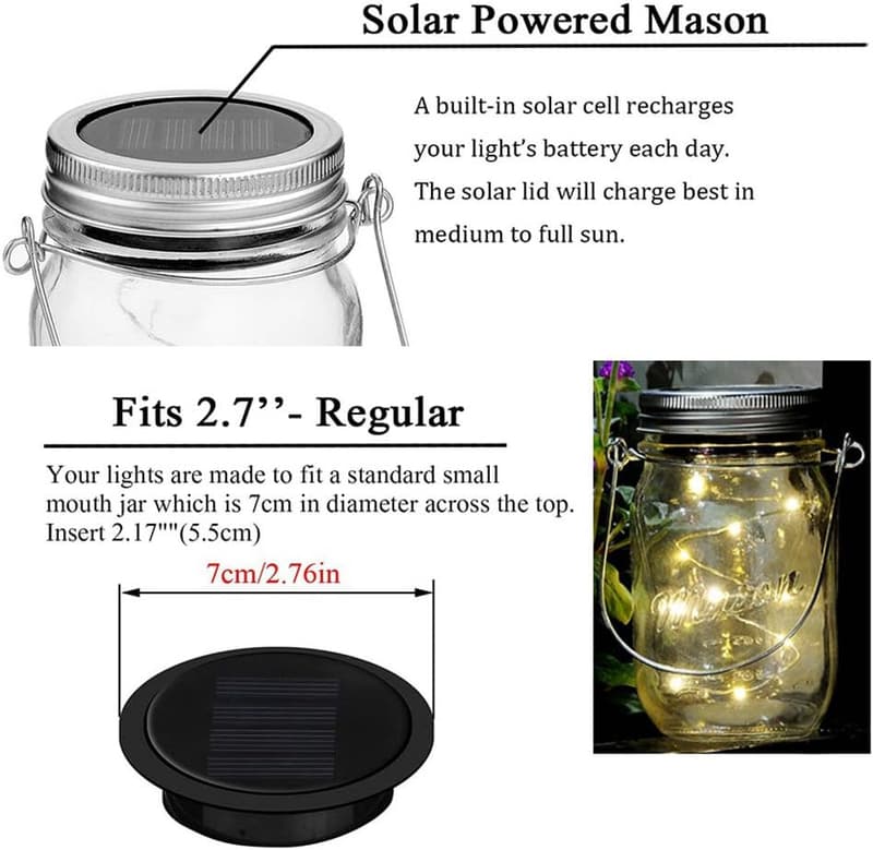 10 LED Solar Mason Jar Fairy Lights - Colorful Flicker for Garden & Party