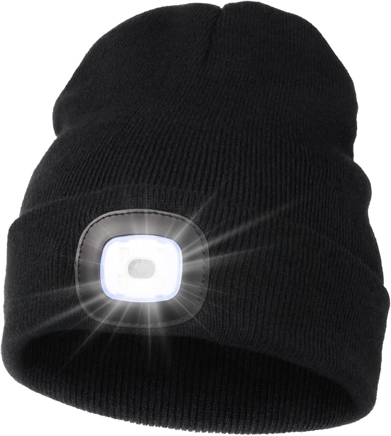 USB Rechargeable LED Beanie Hat for Winter Gifts, Men