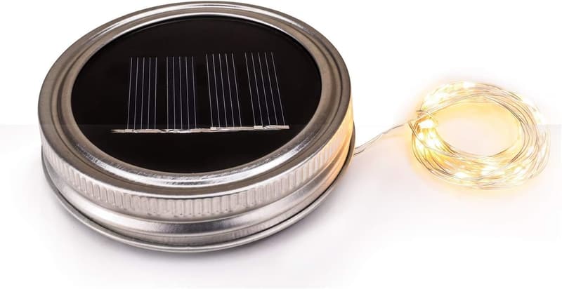 Warm White LED Solar Mason Jar Fairy Lights - 20 Count