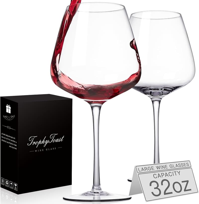 Mother's Day Gift - Set of 2 Hand Blown 32oz Red Wine Glasses