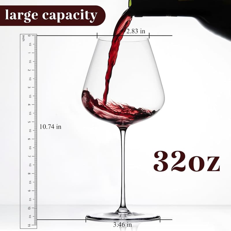 Mother's Day Gift - Set of 2 Hand Blown 32oz Red Wine Glasses