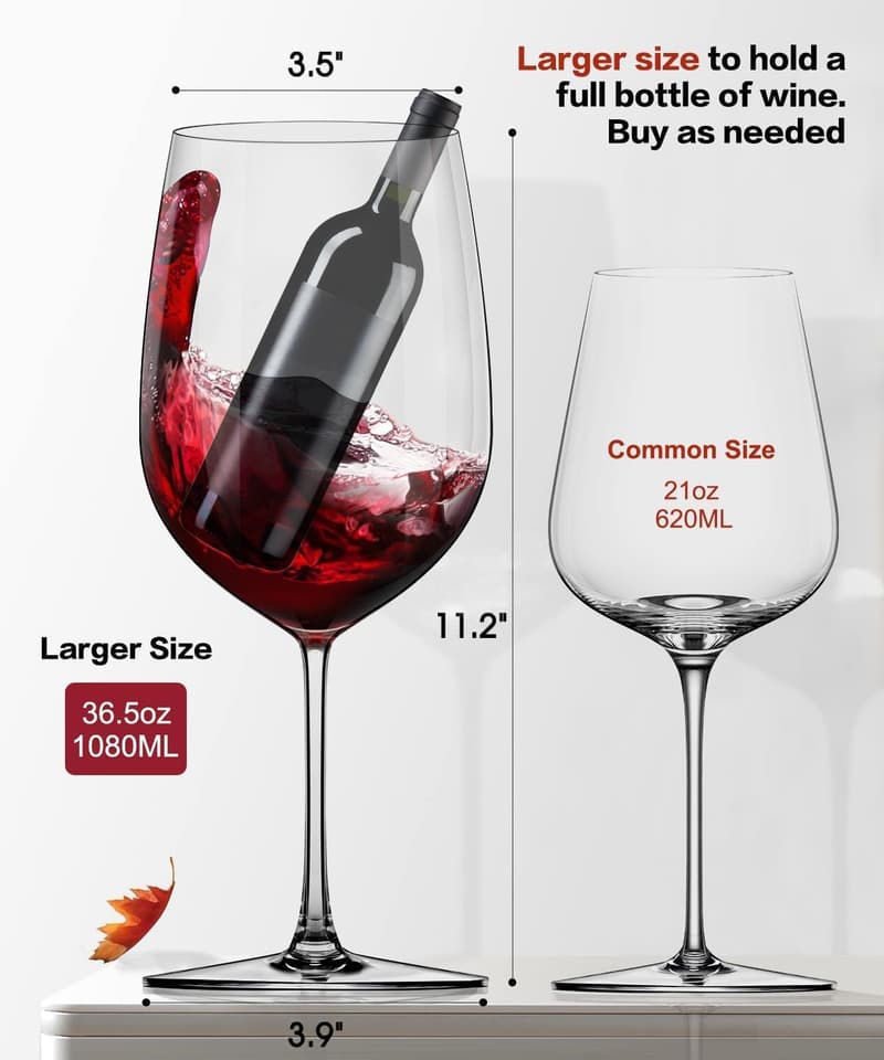 Father's Day Gift: Hand-Blown Oversized Red Wine Glasses (Set of 2)