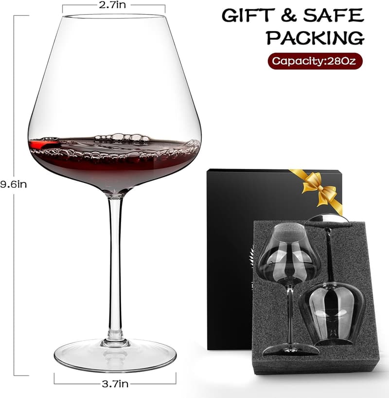Hand Blown 28Oz Crystal Wine Glass Set for Couples