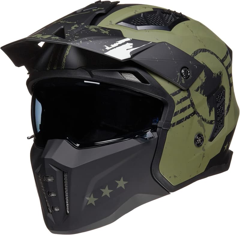 Retro Open Face Motorcycle Helmet for Men & Women - Army Green, X-Large
