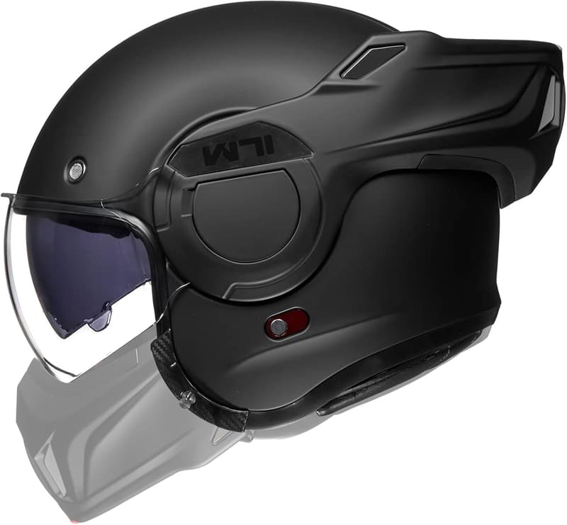 Adult Vintage Full-Face Motorcycle Helmet with 180° Chin Guard - Matte Black