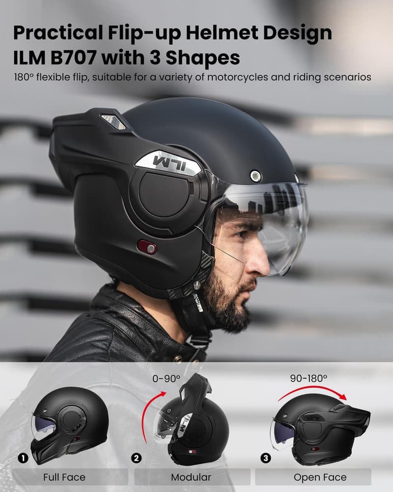 Adult Vintage Full-Face Motorcycle Helmet with 180° Chin Guard - Matte Black