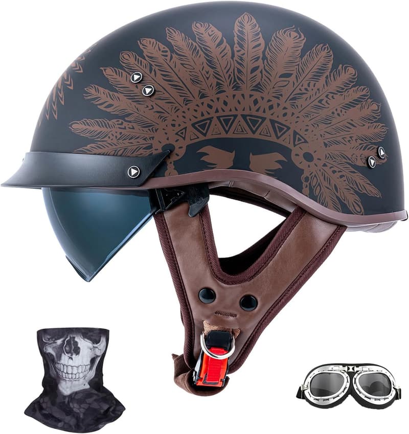 DOT Approved Open Face Motorcycle Helmet for Men & Women
