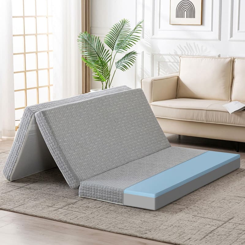 3-Inch Memory Foam Folding Mattress - Portable Washable Grey