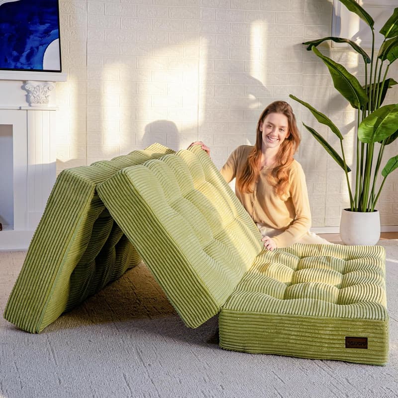Folding 6-Inch Foam Mattress - Portable Green Sleeper Topper
