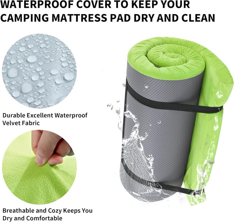 Portable Waterproof Memory Foam Camping Mattress Pad - 3 Inch
