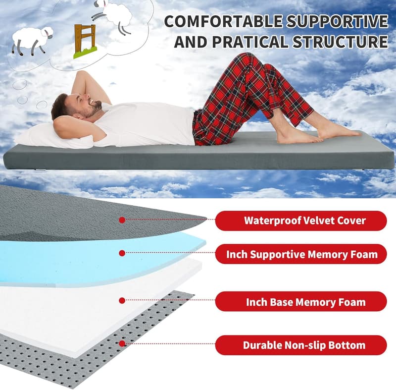 Portable Waterproof Memory Foam Camping Mattress Pad