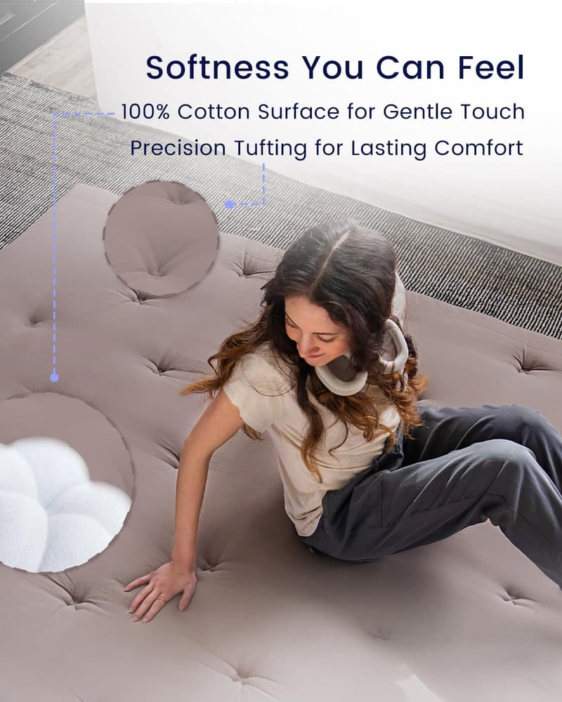 Foldable 100% Cotton Japanese Floor Futon Mattress - Twin Size