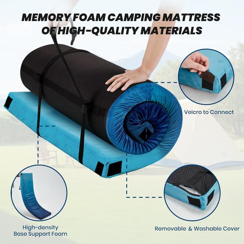 Portable Memory Foam Camping Pad with Travel Bag & Pillow