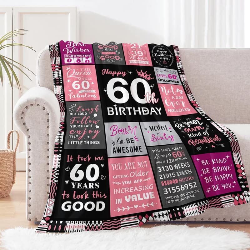 60th Birthday Throw Blanket for Women - 50