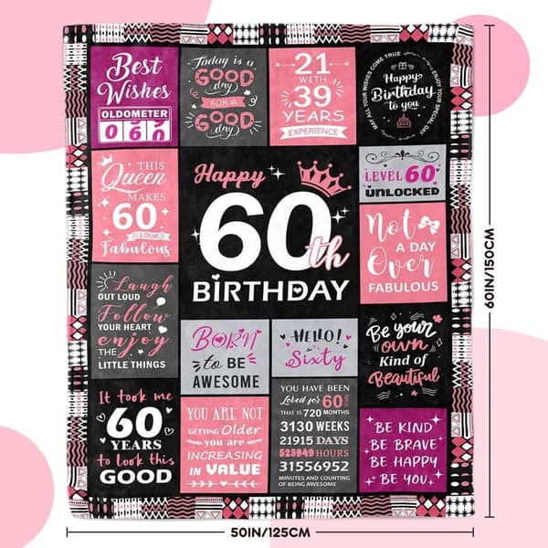 60th Birthday Throw Blanket for Women - 50