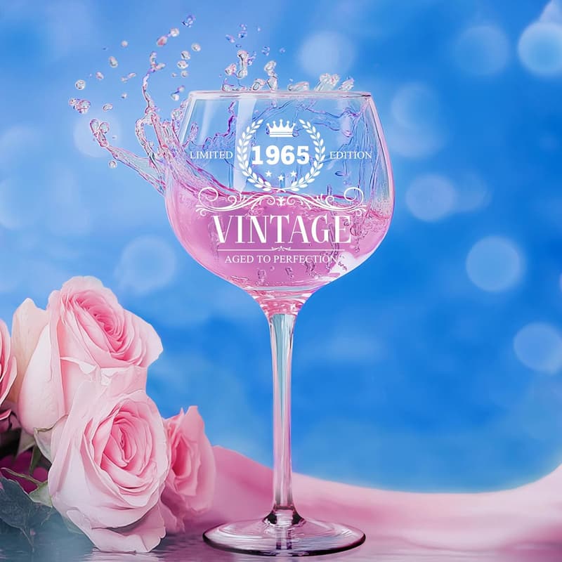 60th Birthday Vintage Engraved Wine Glass Gift for Her