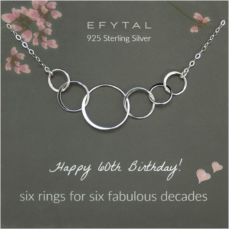 60th Birthday Sterling Silver Circle Necklace for Women
