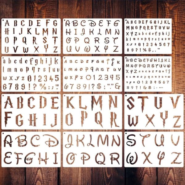 Magical Letter Stencils Set for Craft Projects - 12 Reusable Templates