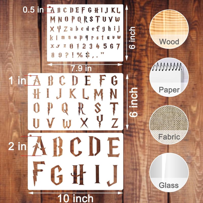 Magical Letter Stencils Set for Craft Projects - 12 Reusable Templates
