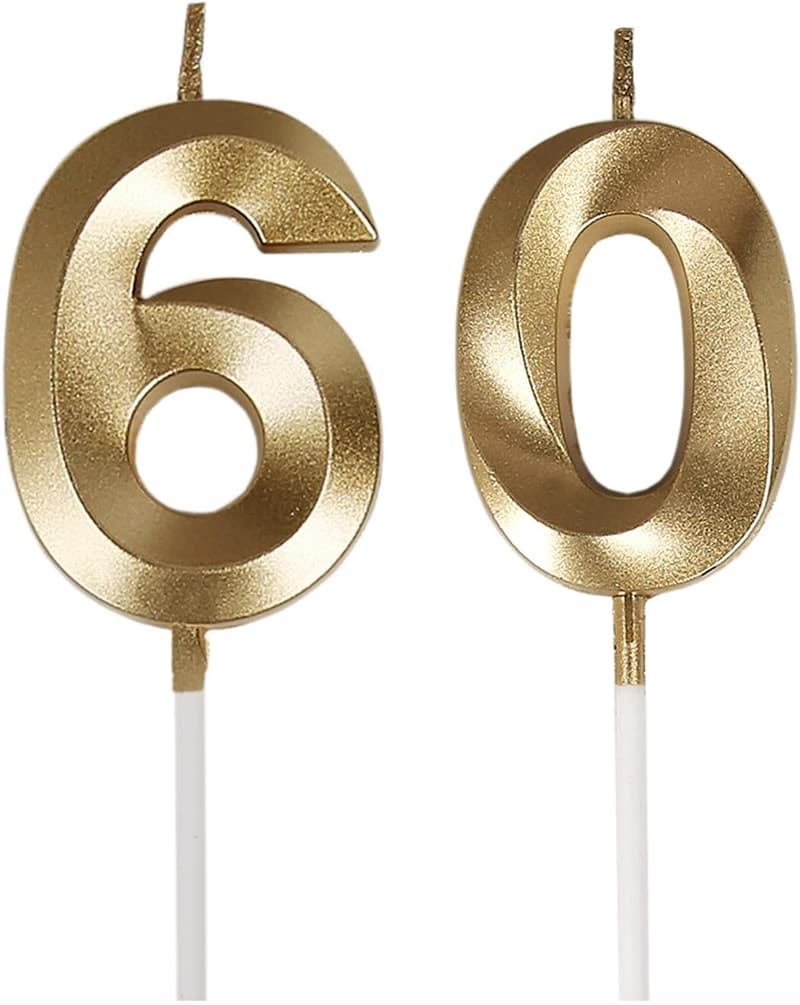 60th Birthday Gold Number 60 Cake Topper Candles