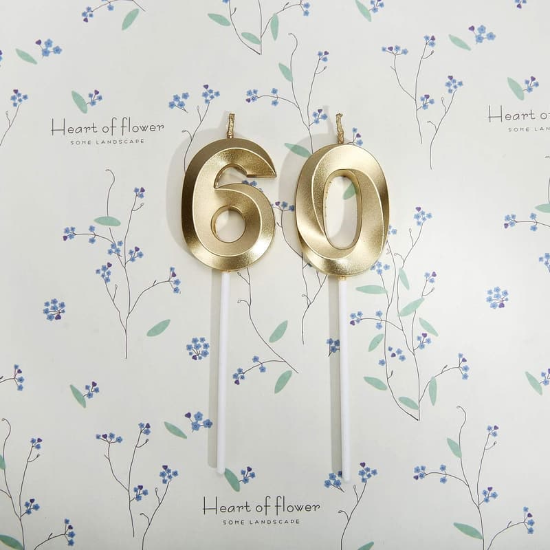 60th Birthday Gold Number 60 Cake Topper Candles