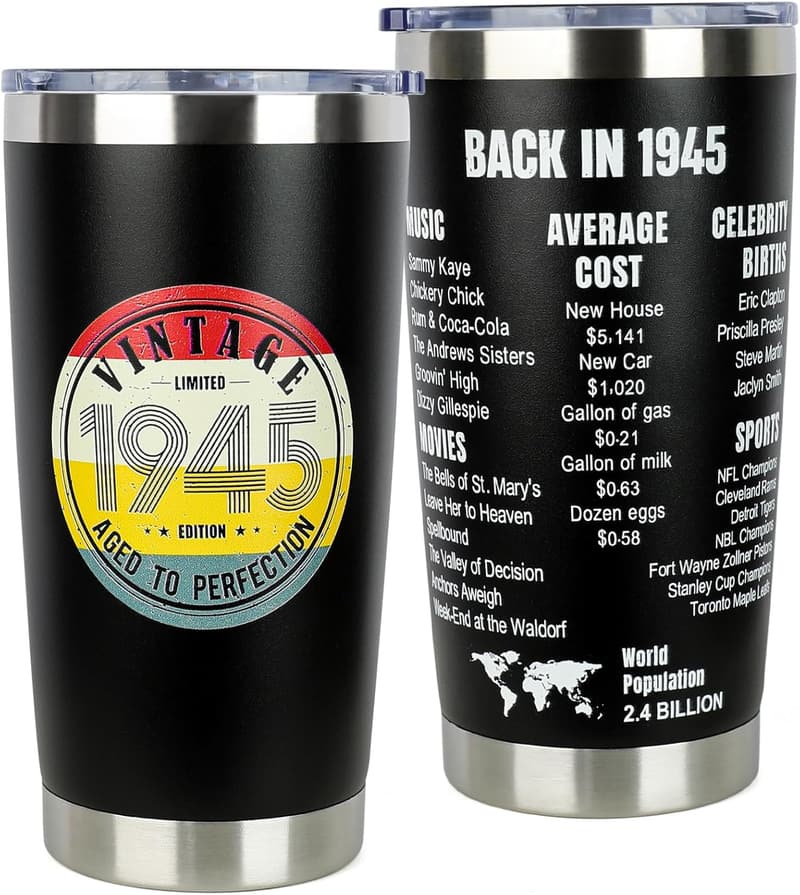 80th Birthday Gift - 20oz Stainless Steel Tumbler for Him/Her