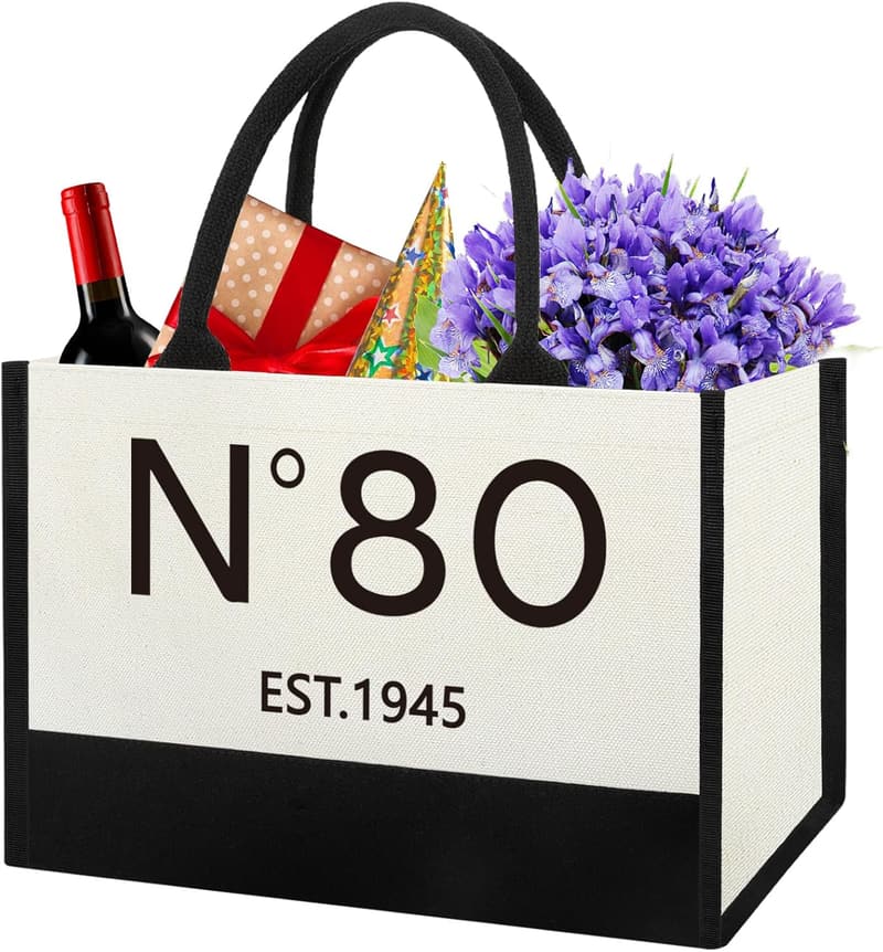 80th Birthday Vintage Canvas Tote Bag for Women