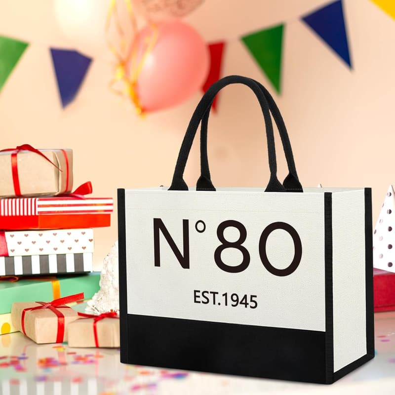 80th Birthday Vintage Canvas Tote Bag for Women