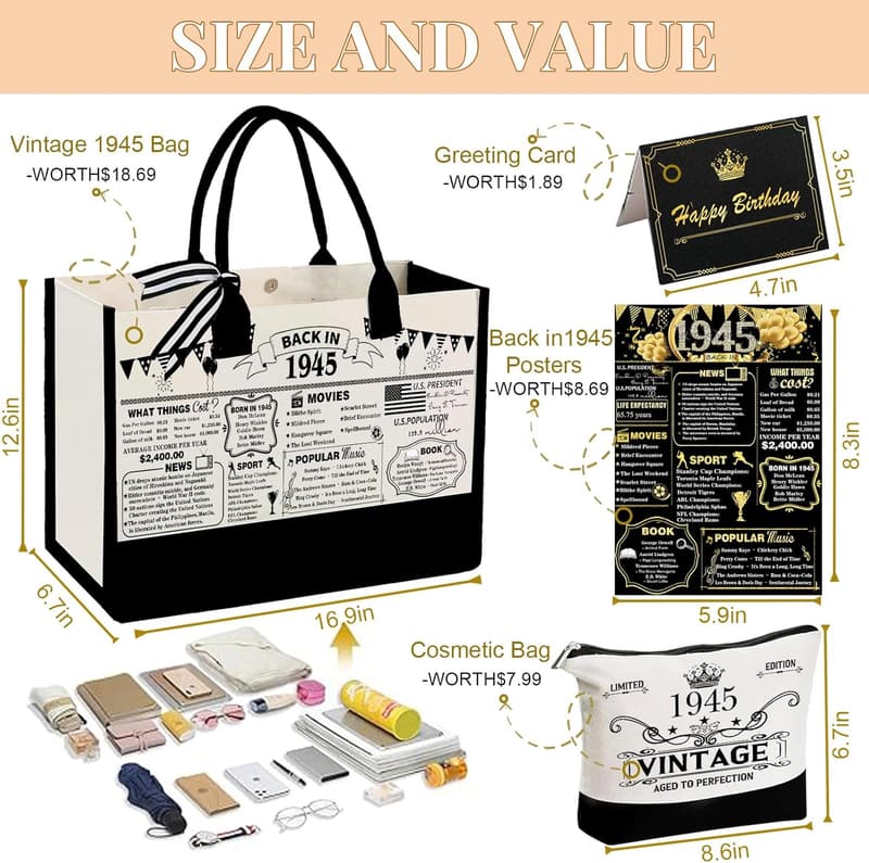 Personalized 80th Birthday Canvas Tote Bag for Women