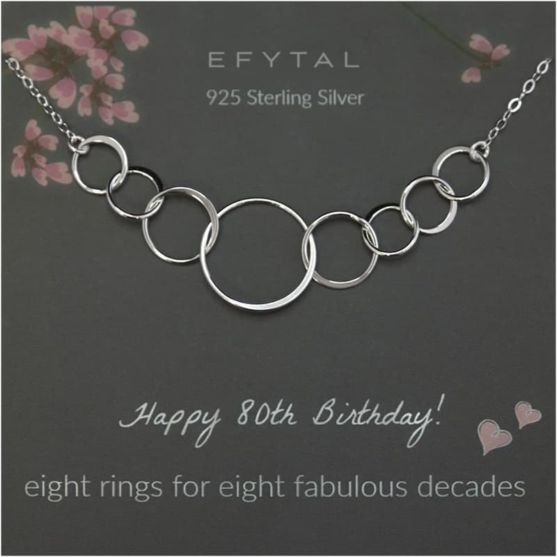 80th Birthday Sterling Silver Eight Circle Necklace for Women