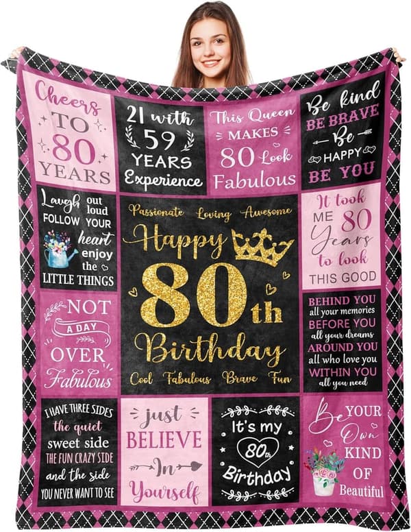 80th Birthday Blanket Gift for Women, 50