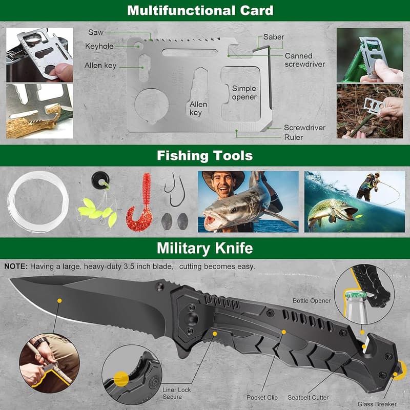 Survival Kit 27-in-1 Tactical Gear for Men - Ideal Gift for Dad