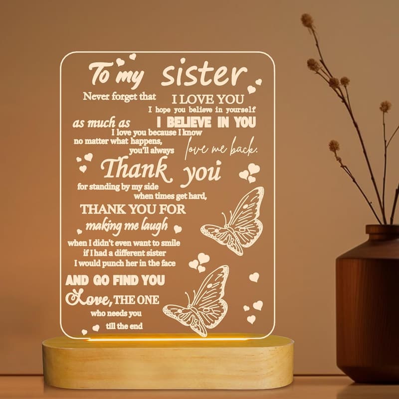 3D Night Light Table Lamp - I Love You Sister Gift for Her