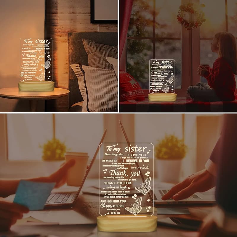 3D Night Light Table Lamp - I Love You Sister Gift for Her