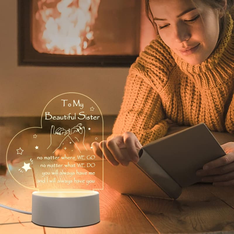Sister Birthday Gift - Acrylic Night Light for Women