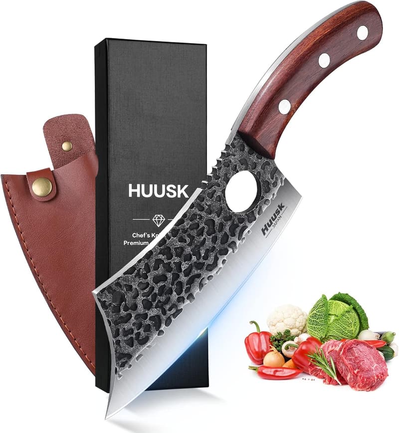 Hand Forged Viking Meat Cleaver Knife with Sheath