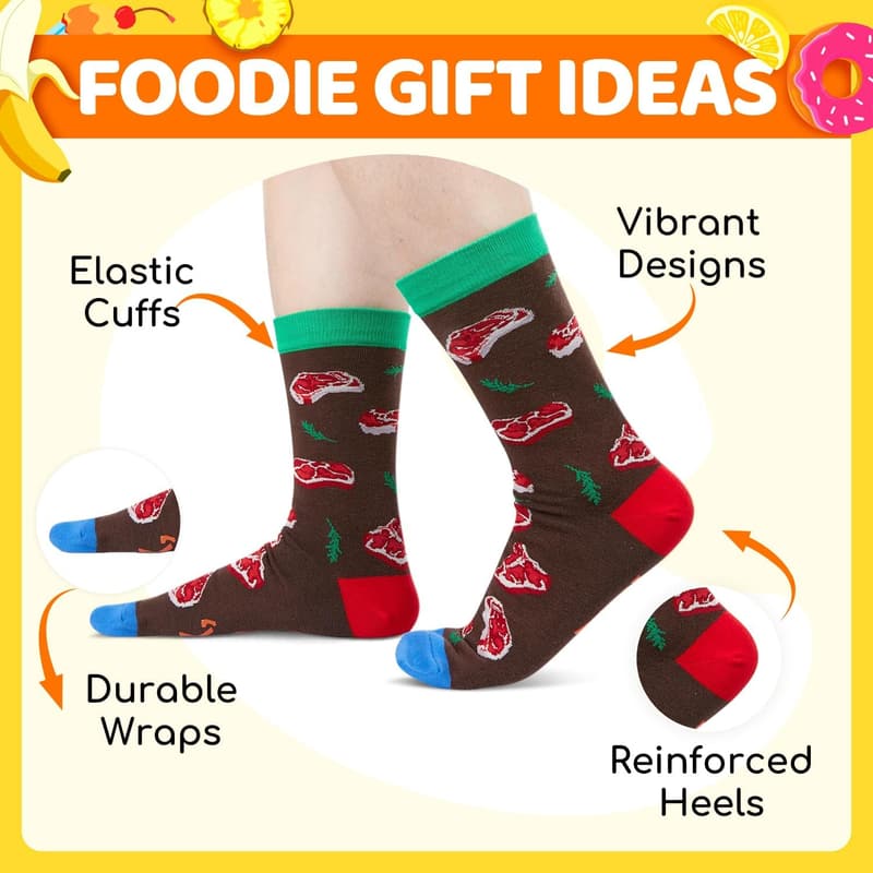Funny Food Socks for Women - Ramen & Steak Gifts