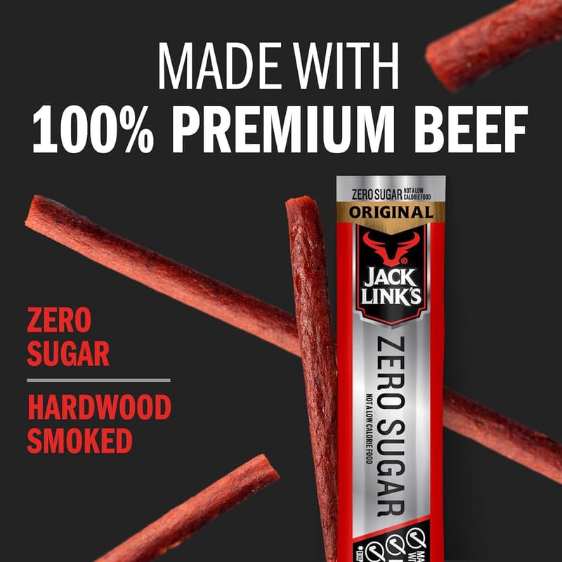 Original Zero Sugar Beef Sticks - 100% Beef Protein Snack, 20 Count