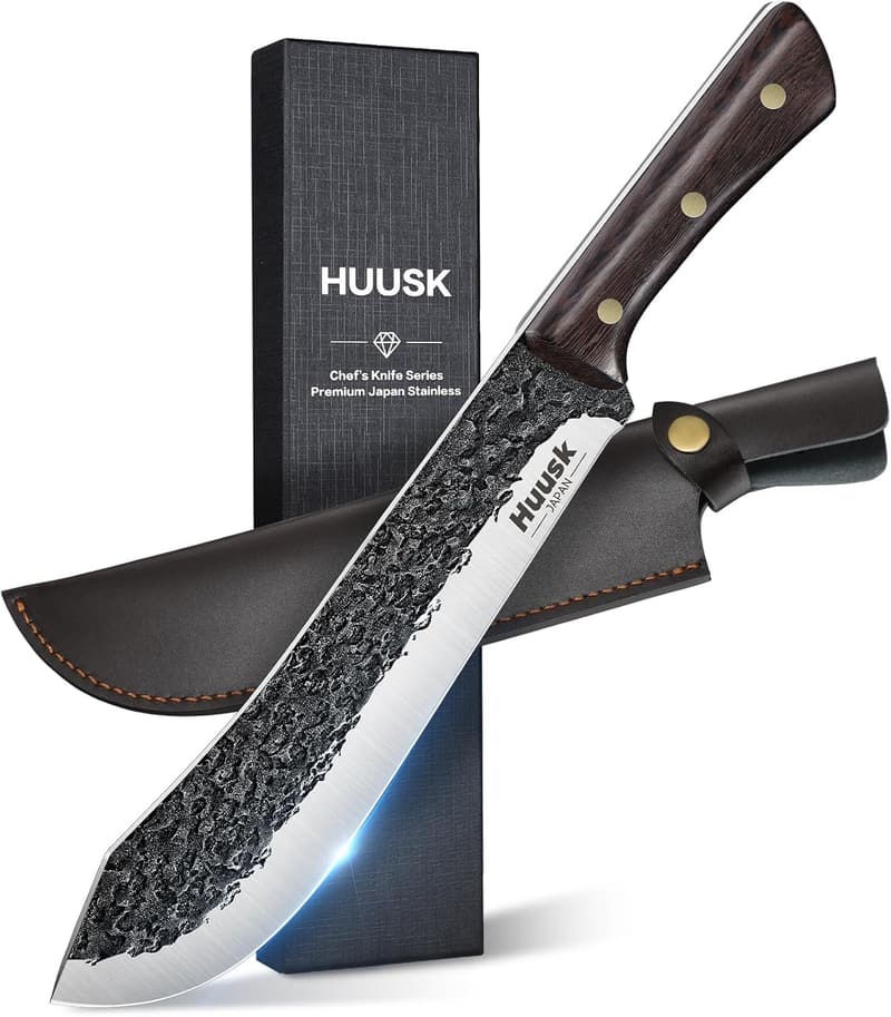Hand Forged Meat Cleaver - High Carbon Knife with Wood Handle