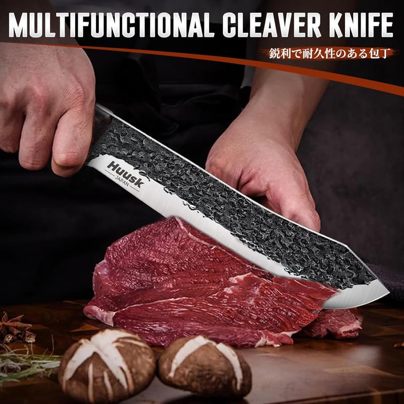 Hand Forged Meat Cleaver - High Carbon Knife with Wood Handle