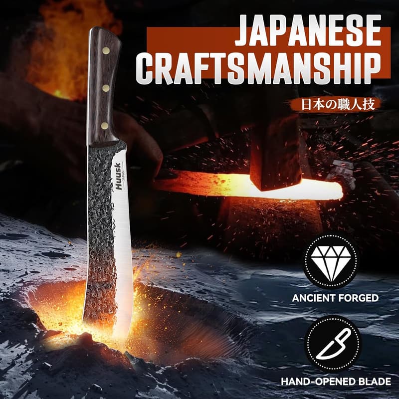 Hand Forged Meat Cleaver - High Carbon Knife with Wood Handle