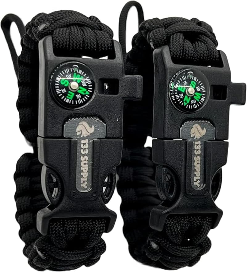 Survival Paracord Bracelet with Compass, Whistle & Fire Starter