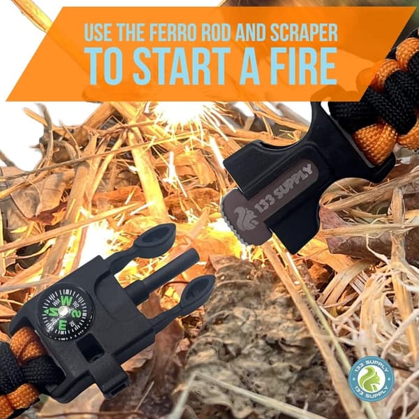 Survival Paracord Bracelet with Compass, Whistle & Fire Starter