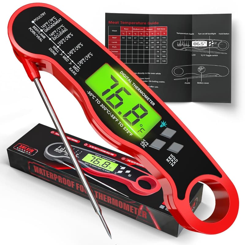 Digital Instant Read Meat Thermometer for Grill & Cooking - Red
