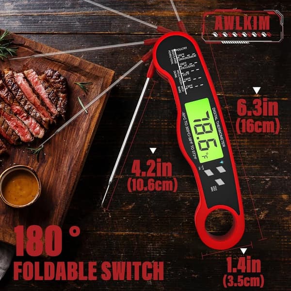 Digital Instant Read Meat Thermometer for Grill & Cooking - Red