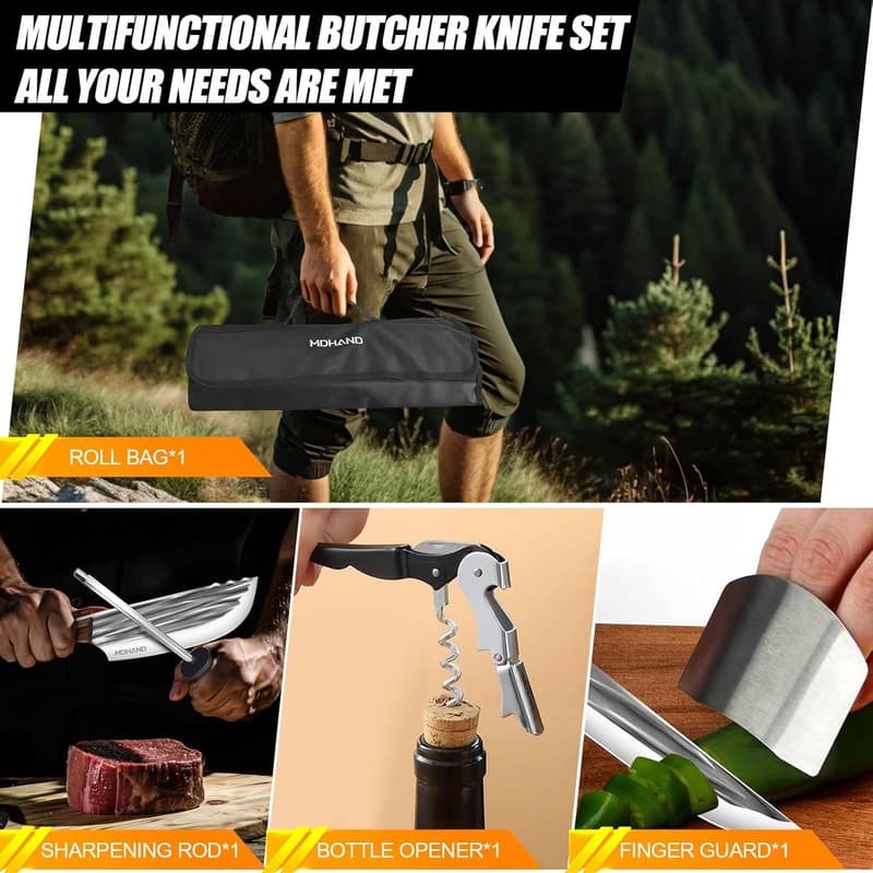 Professional Butcher Knife Set - 14PCS Hand Forged with Roll Bag