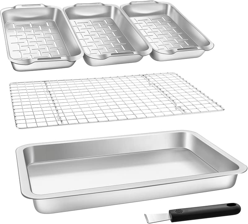 BBQ Grill Basket Set, 6-Piece Stainless Steel Pans for Vegetables and Meat