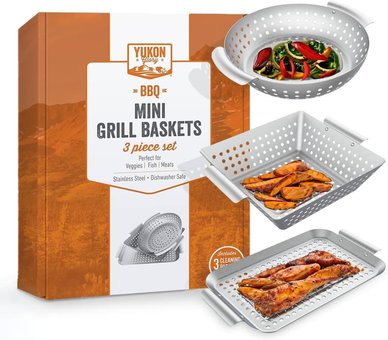 3-Piece Stainless Steel Grilling Basket Set for Veggies & Meats