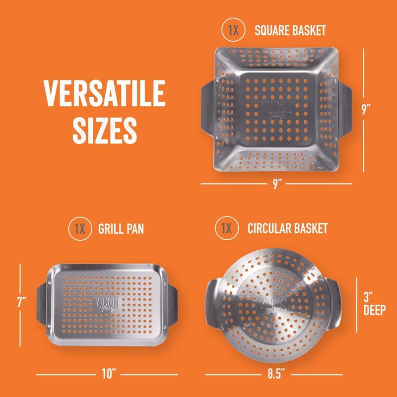 3-Piece Stainless Steel Grilling Basket Set for Veggies & Meats