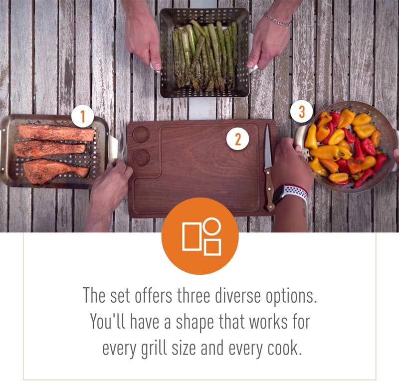 3-Piece Stainless Steel Grilling Basket Set for Veggies & Meats